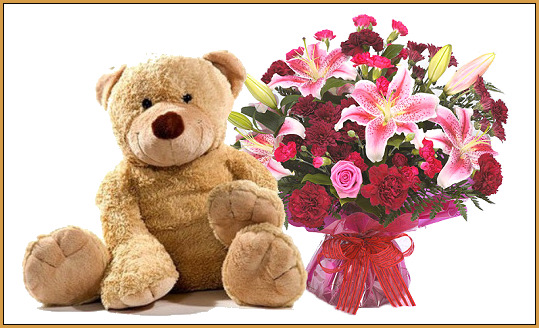 Wrapped Flowers & Bear