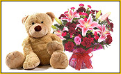 Wrapped Flowers & Bear to Brunei