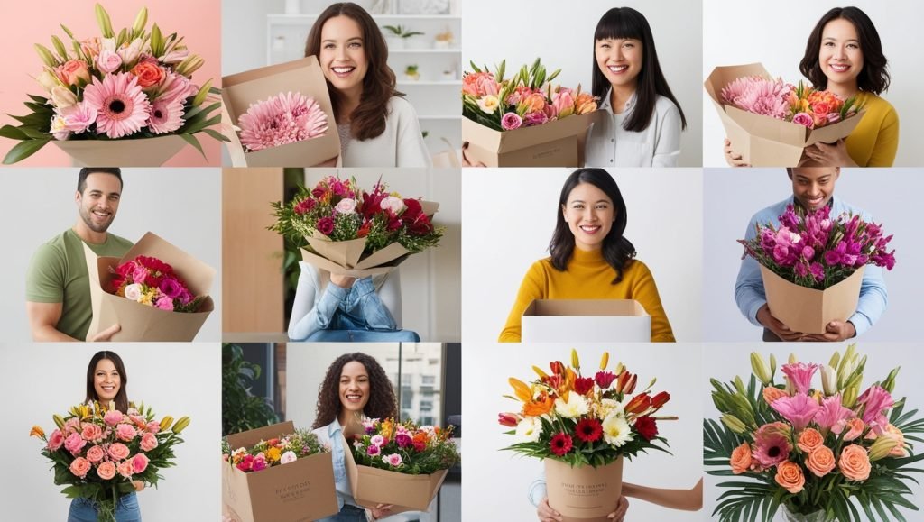 people receiving flowers